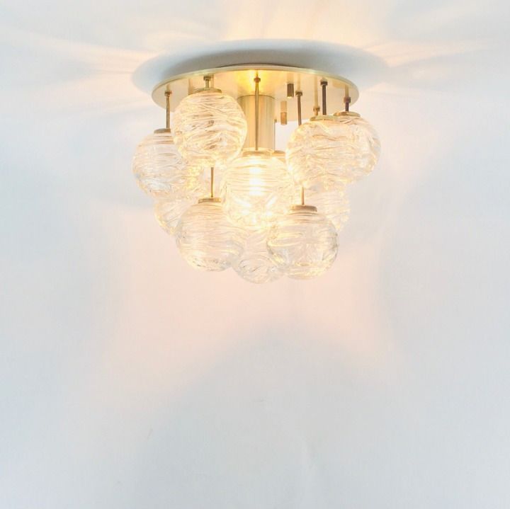 Mid Century Murano Glas & Messing Plafondlamp Van Doria Leuchten, Duitsland, Jaren 1960 photo vintage