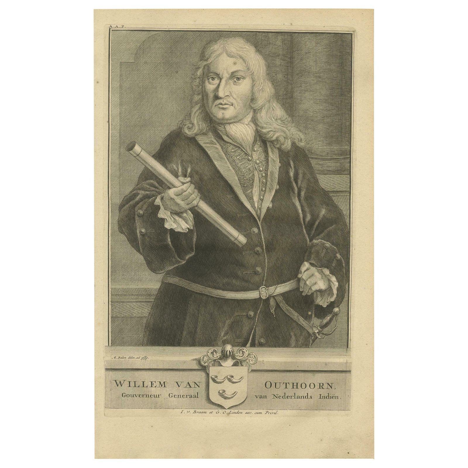 Antique Portrait Of Willem Van Outhoorn By Valentijn, 1726