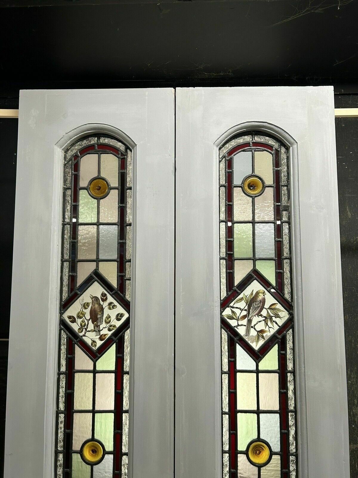 Edwardian Stained Glass Doors Antique Period Reclaimed Old French Double Leaded photo furniture