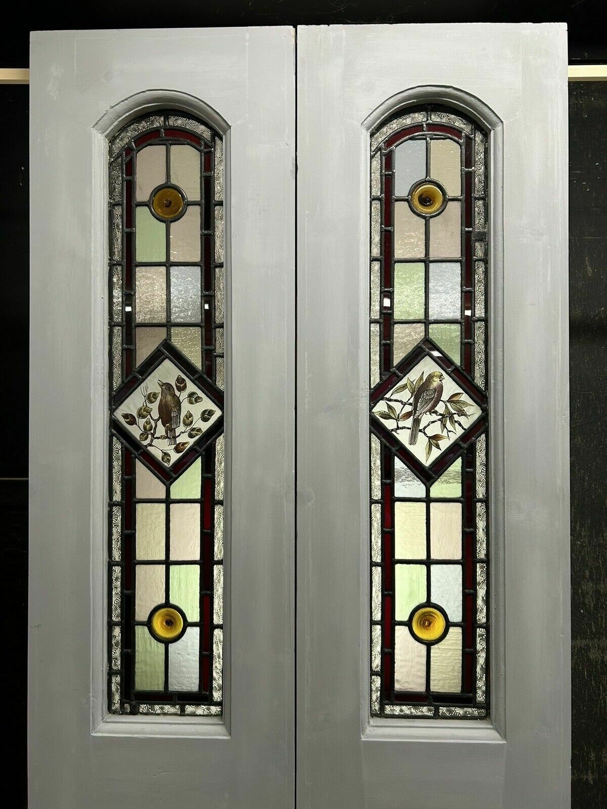 Edwardian Stained Glass Doors Antique Period Reclaimed Old French Double Leaded photo for sale