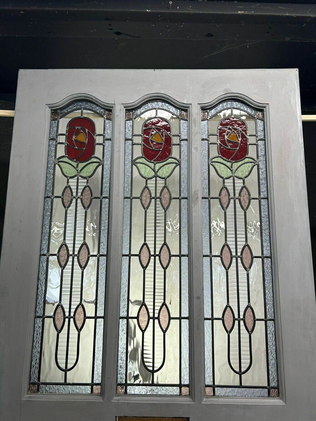 Large Edwardian Stained Glass Front Door Antique Period Reclaimed Old Leaded photo furniture