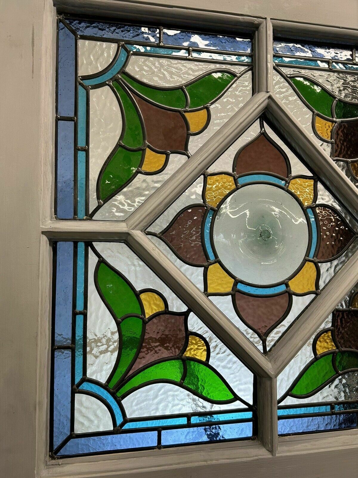 Art Deco Stained Glass Front Door Period Old Reclaimed Antique 20 30 Wood Leaded photo vintage