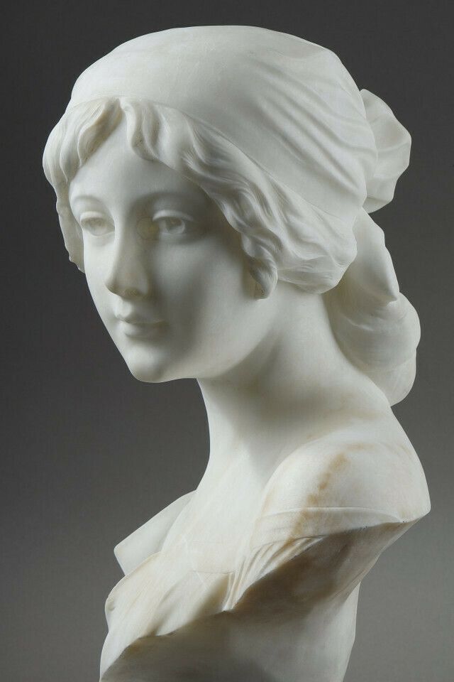 photo furniture Alabaster Bust Of A Young Woman, Signed Cyprien