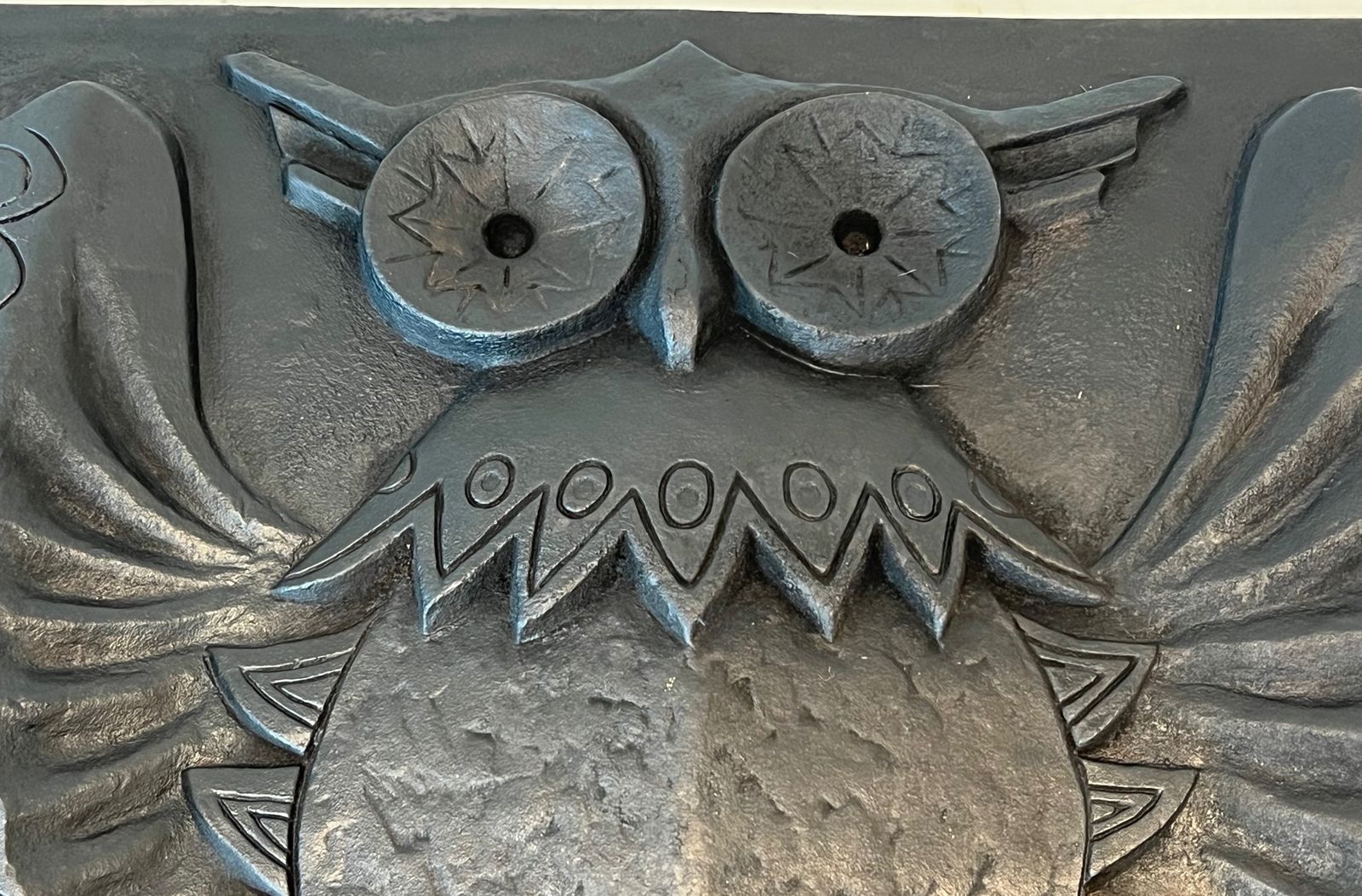 Modernist Cast Iron Fireplace Plate. Owl Model photo buy