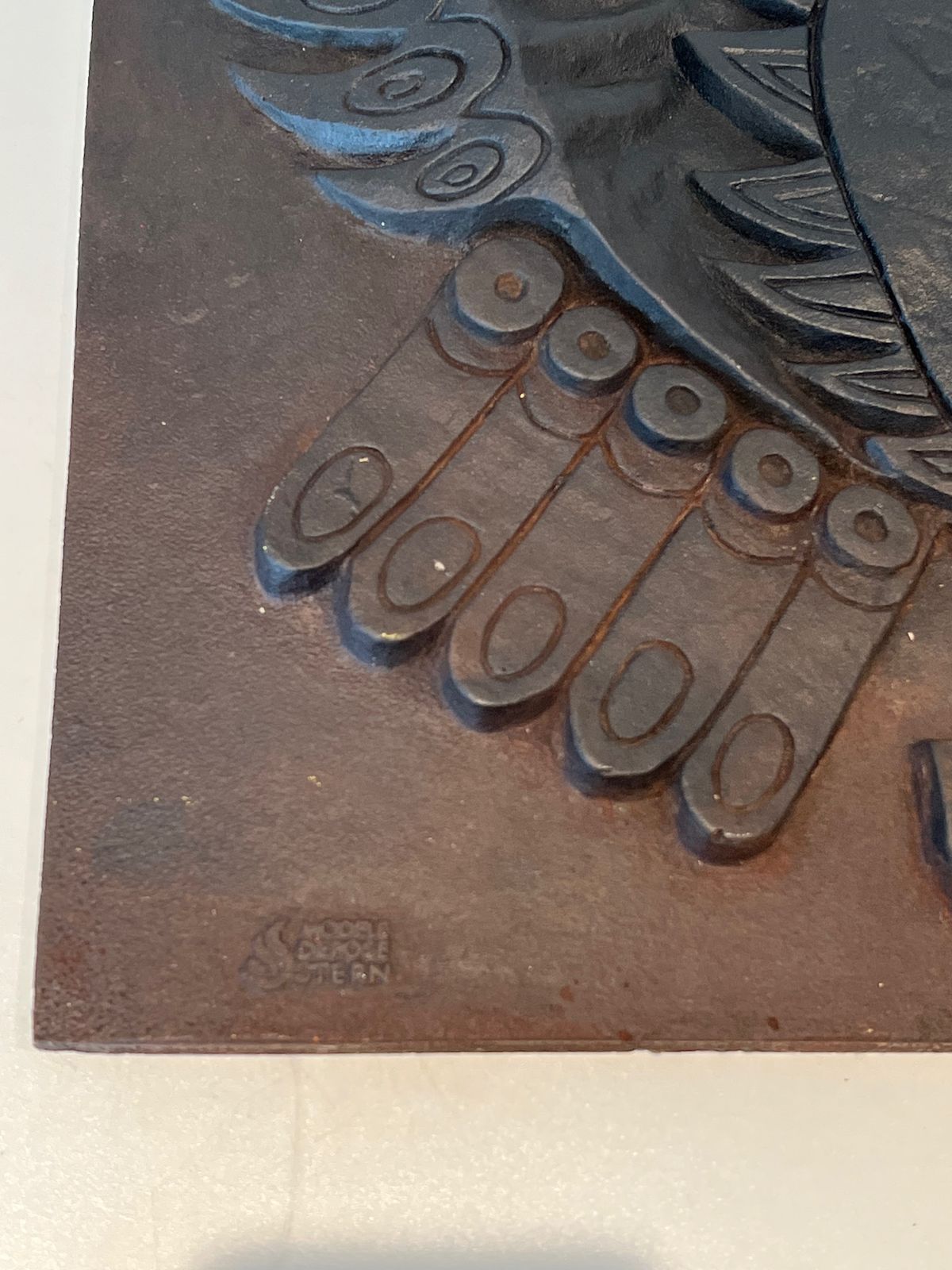 Modernist Cast Iron Fireplace Plate. Owl Model photo vintage