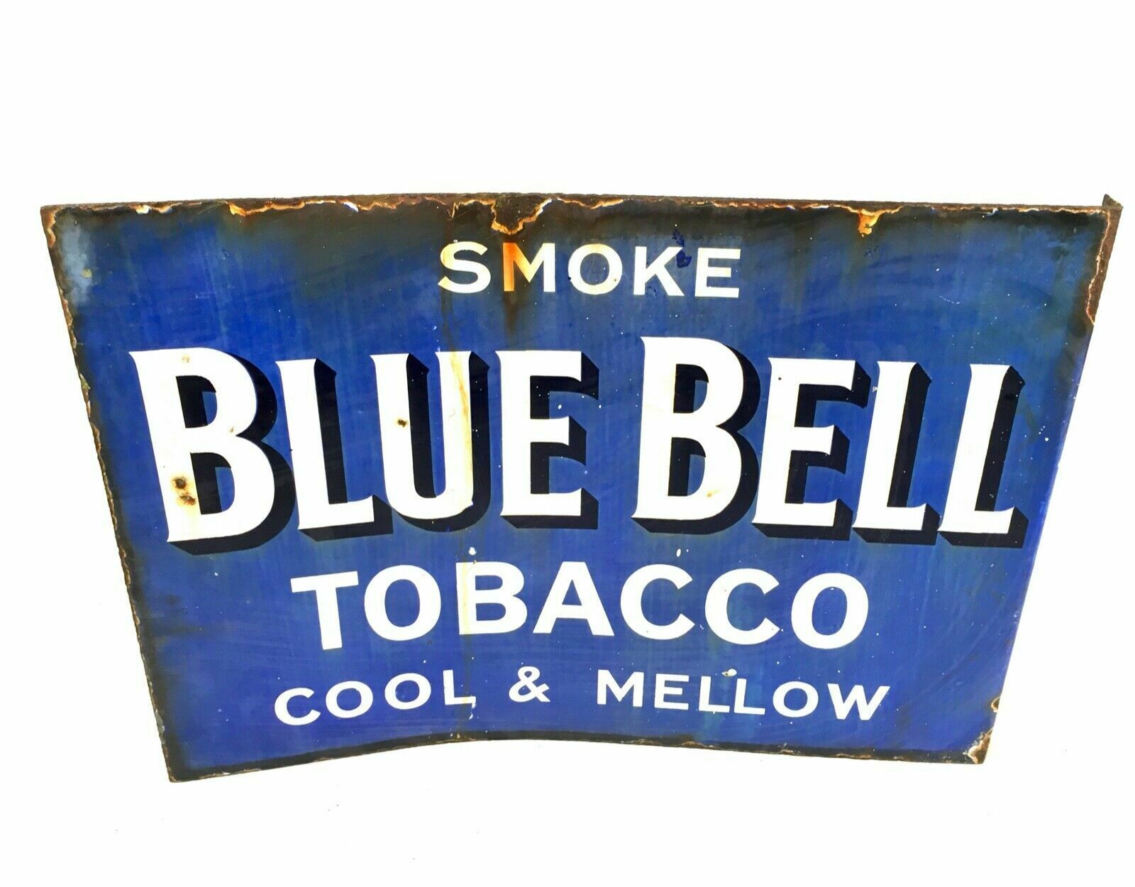 Antique Advertising Early 20th Century Double Side Blue Bell Tobacco Enamel Sign photo furniture