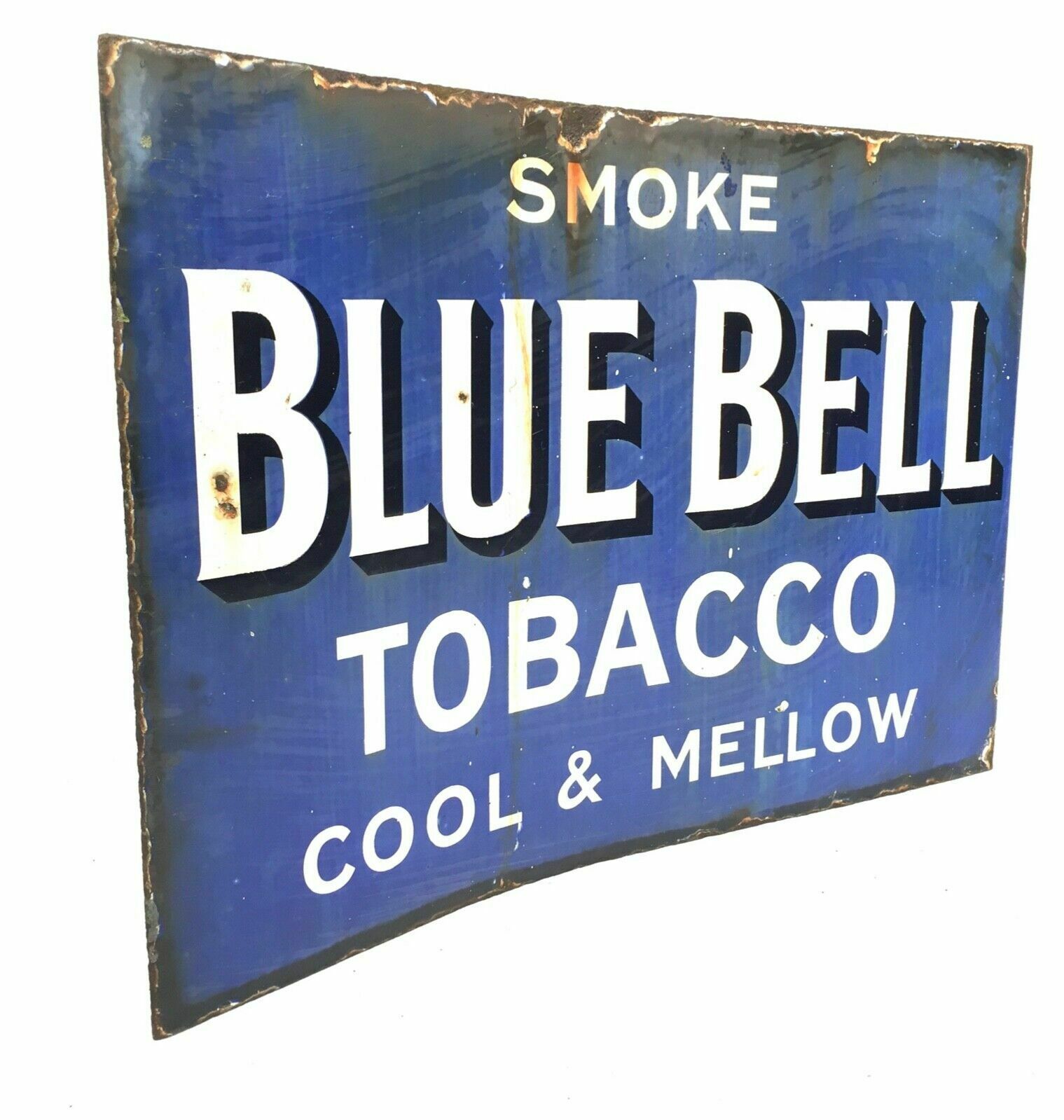 Antique Advertising Early 20th Century Double Side Blue Bell Tobacco Enamel Sign photo 335.0