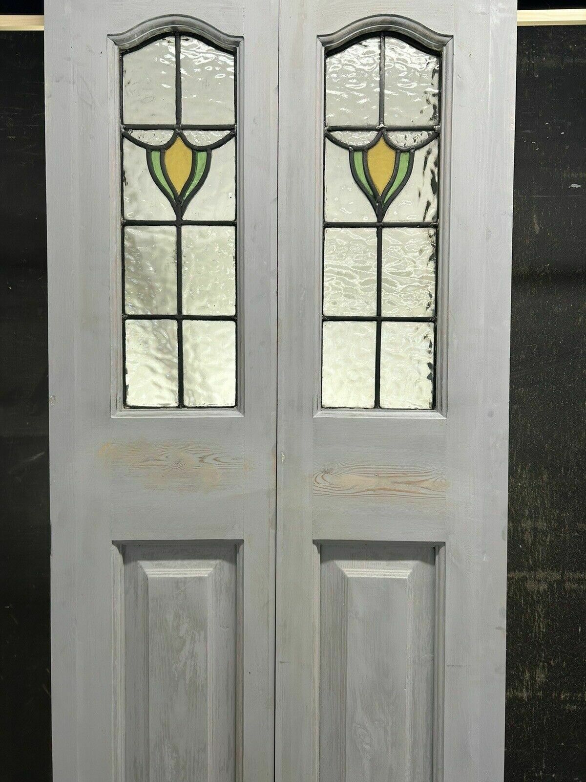 Edwardian Stained Glass Doors Antique Period Reclaimed Old French Double Leaded photo for sale