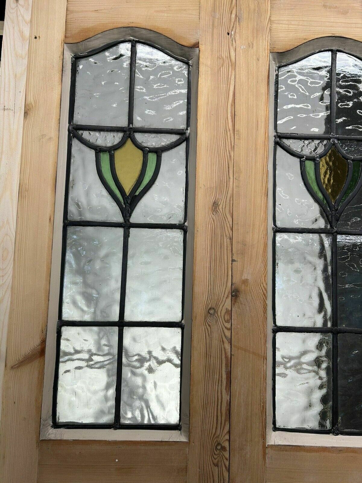 photo vinterior Edwardian Stained Glass Doors Antique Period Reclaimed Old French Double Leaded