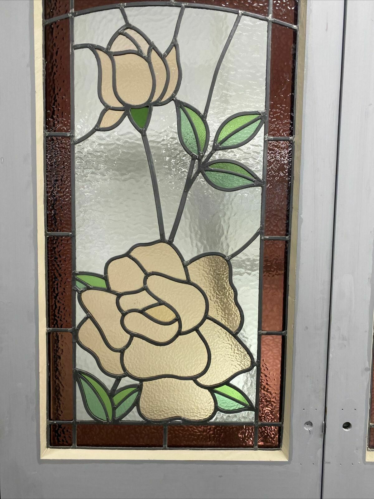 Home Fixtures Edwardian Stained Glass French Doors Antique Period Reclaimed Old Leaded Pine photo