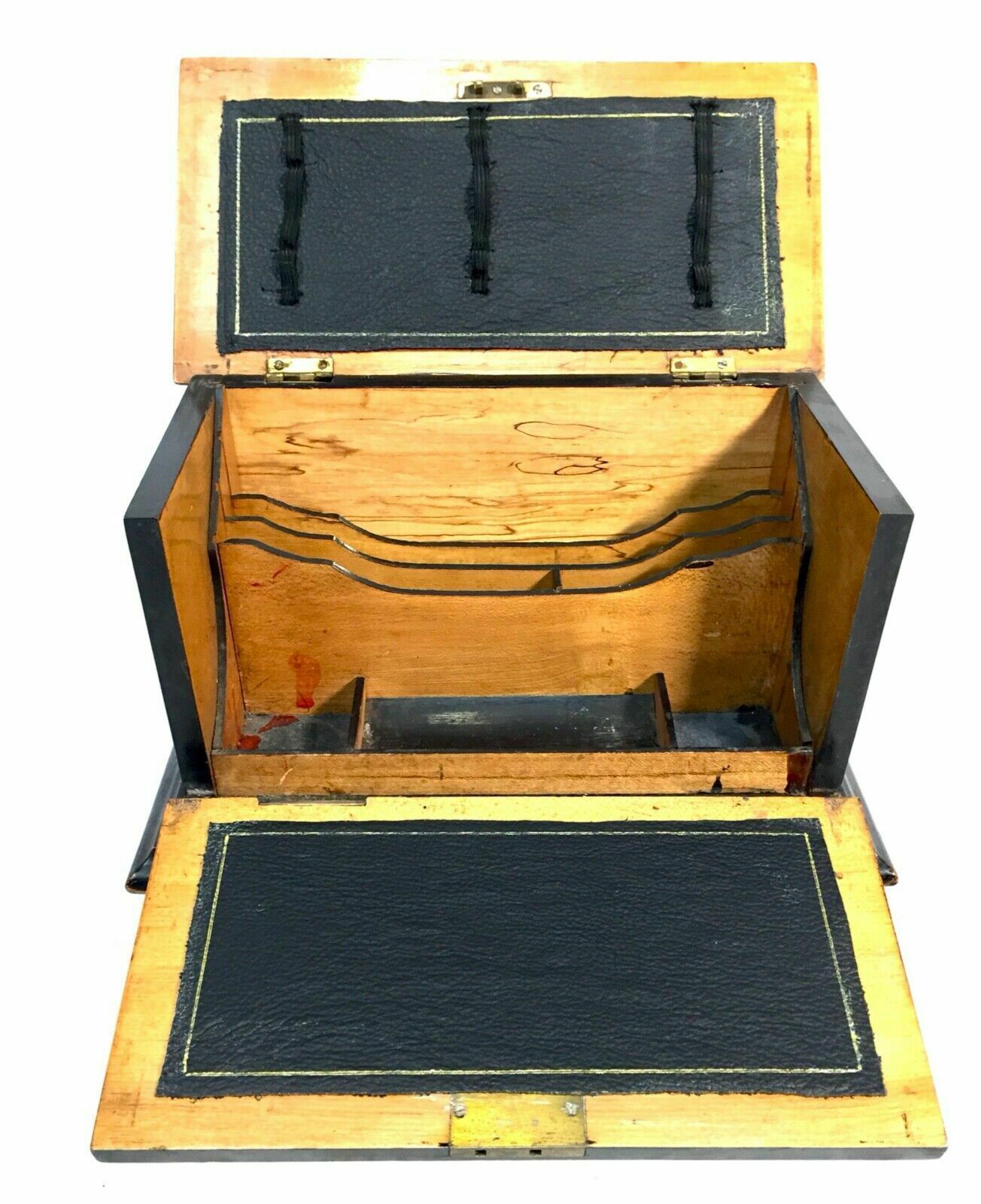 Antique Wooden Stationery Box & Inkwell Stand Set Letter Desktop Tidy / Cabinet photo Home Decor