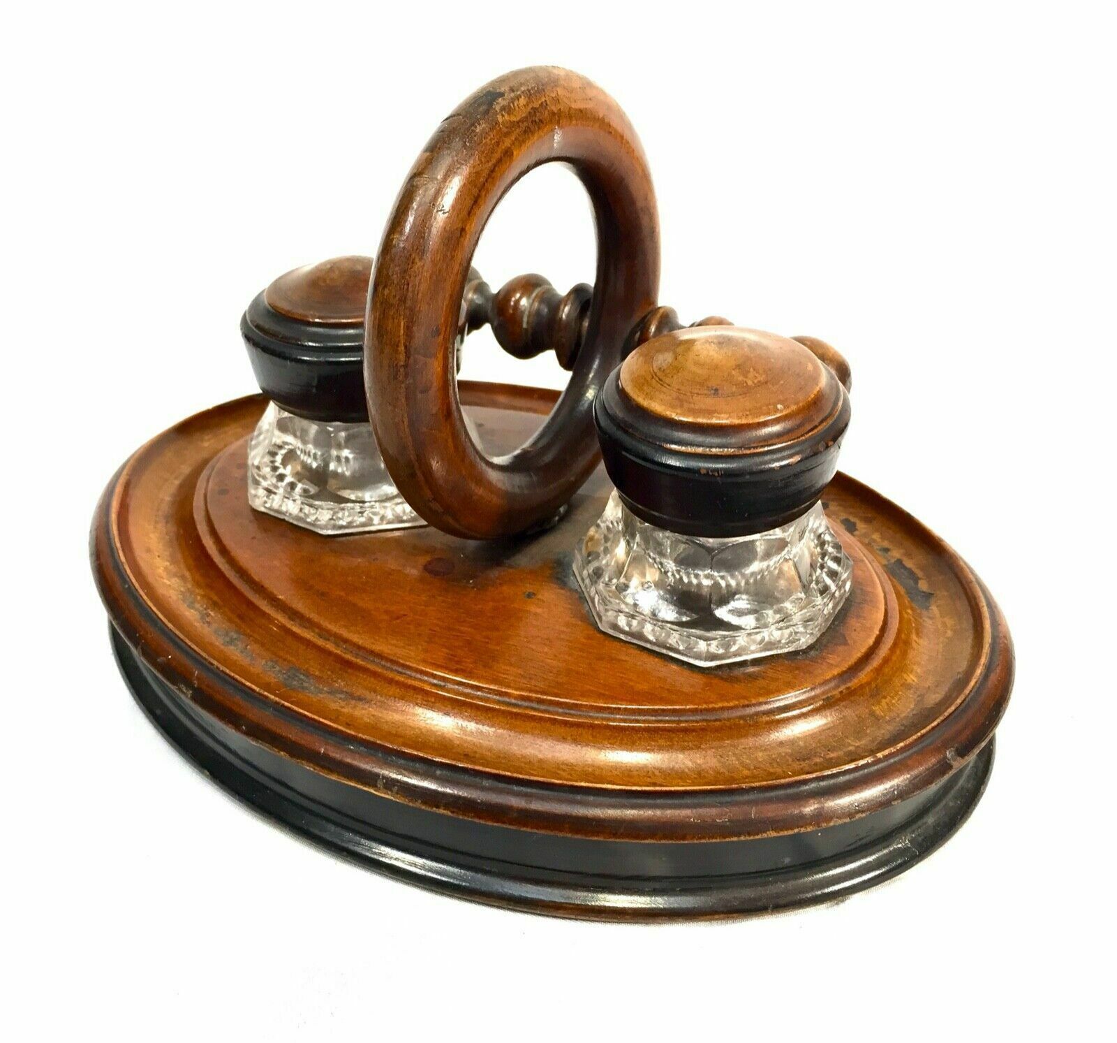Antique Wooden Stationery Box & Inkwell Stand Set Letter Desktop Tidy / Cabinet photo vintage