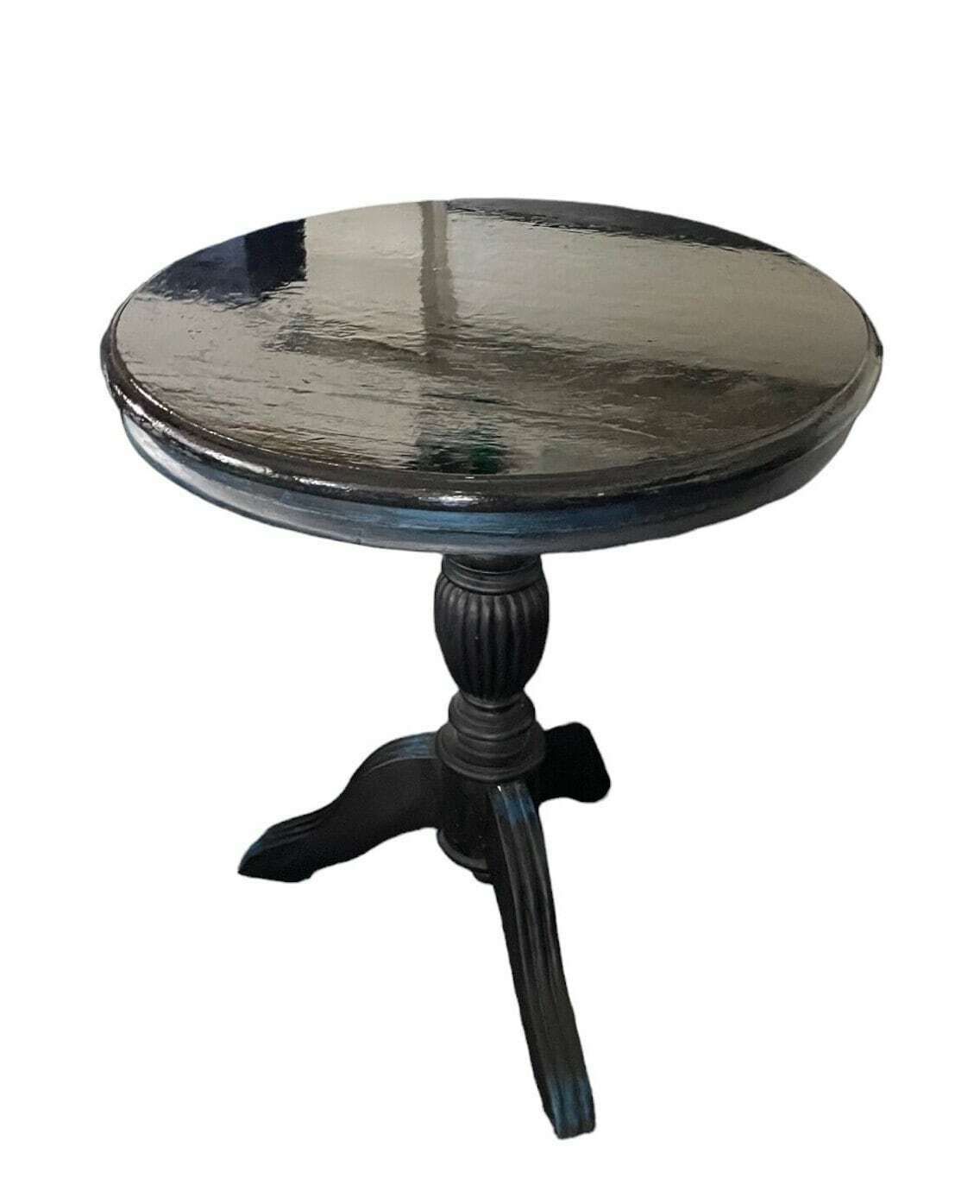 Antique Upcycled Pedestal Round Side Table Hand Carved Bulbous Leg