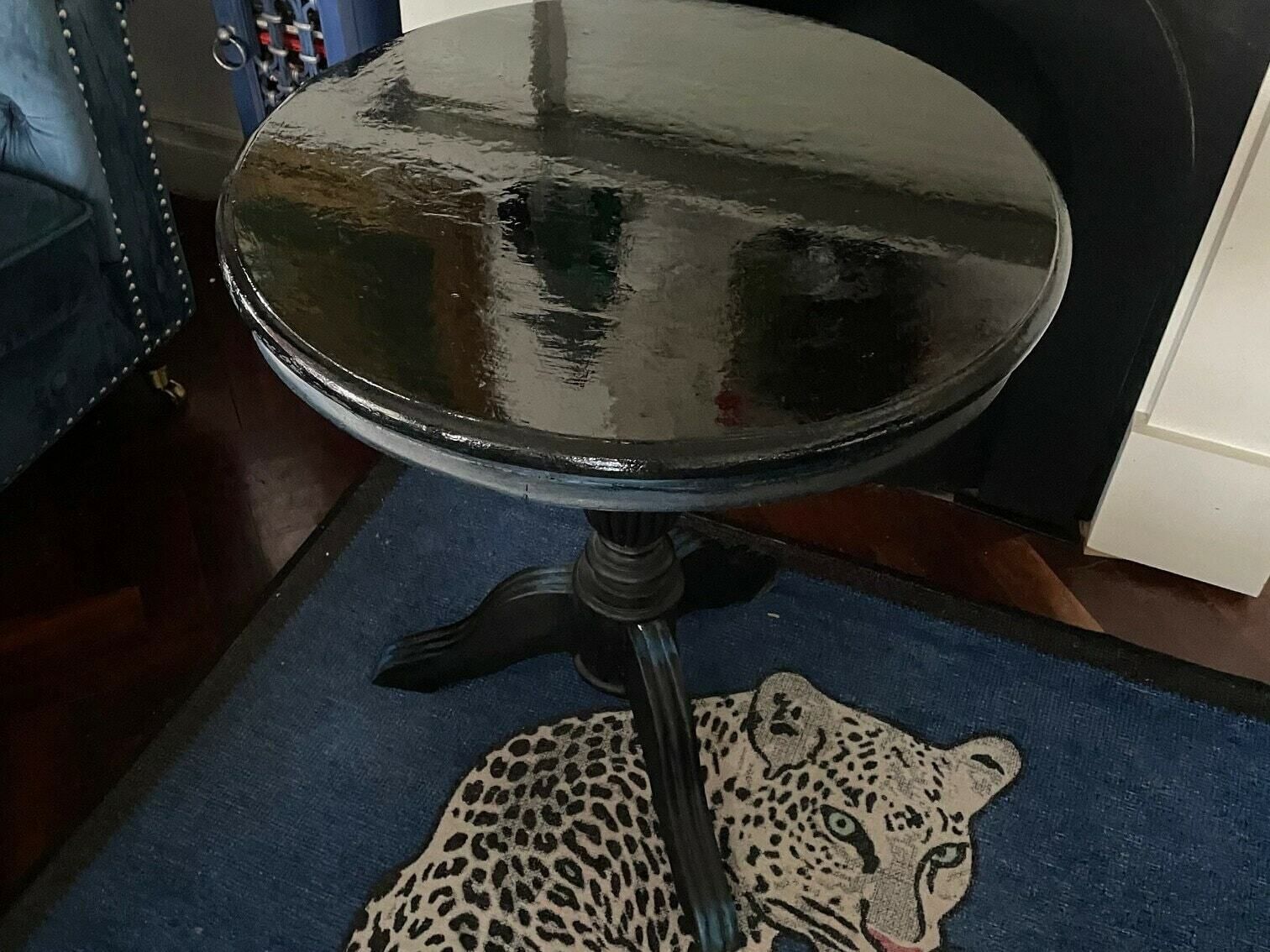 Antique Upcycled Pedestal Round Side Table Hand Carved Bulbous Leg photo for sale