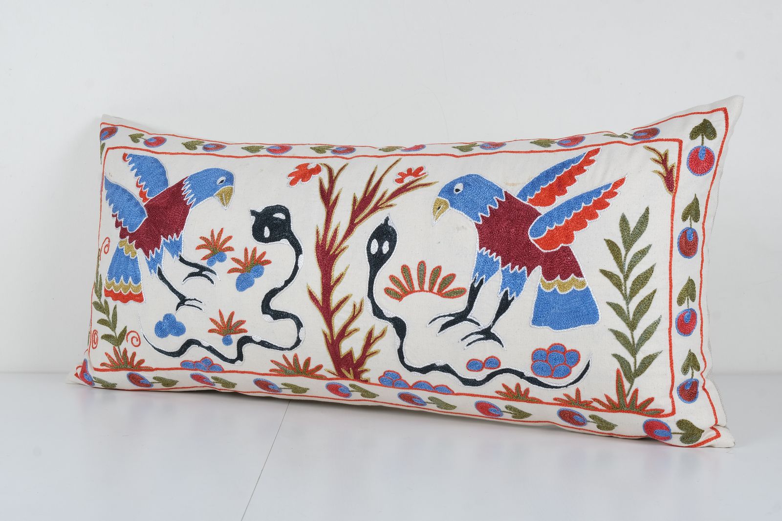 Uzbek Suzani Cover With Animal Motif, Bird Suzani Pillow Case Made From Cotton Fabric photo 105.0