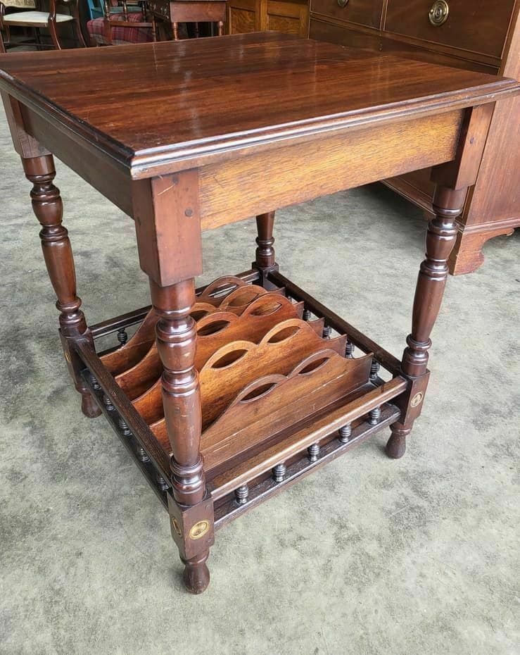 Antique Edwardian 2 Tier Mahogany Square Side End Lamp Table Music Filing