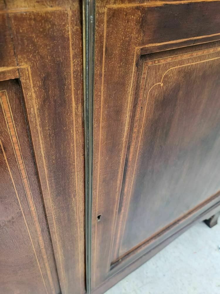 Antique Georgian Inlaid Mahogany Large Secretaire Bookcase Splayed Legs Drawers photo 620.0