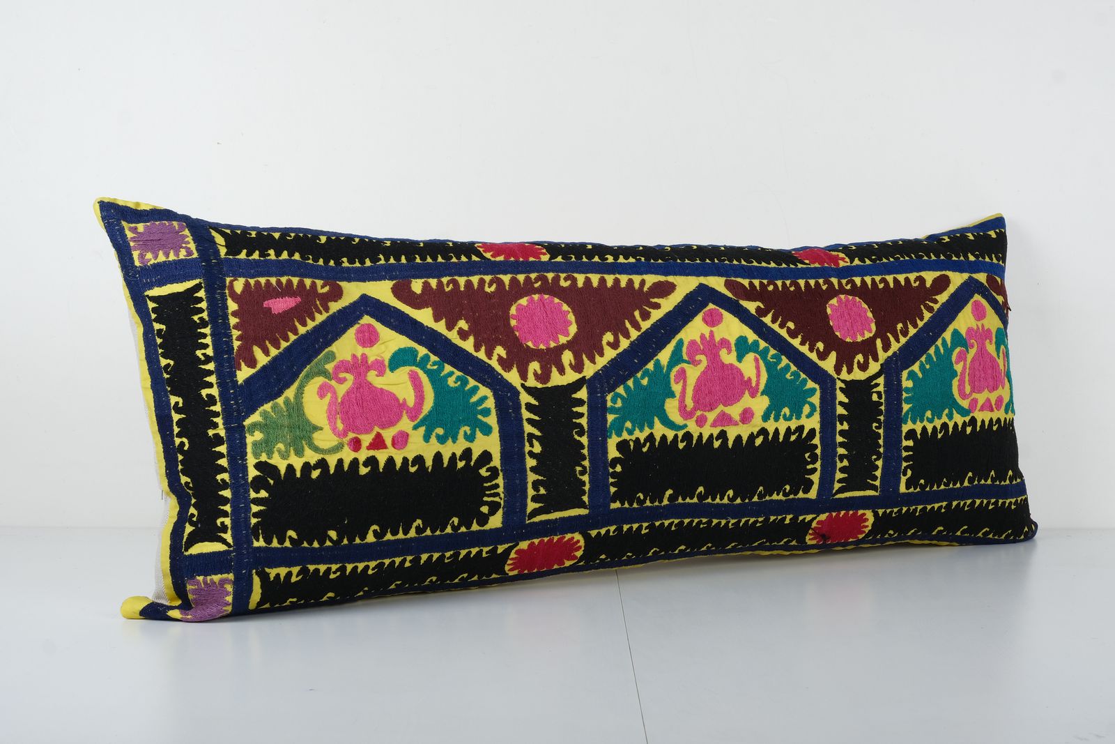 Yellow Turkish Suzani Cushion Cover, Bedding Suzani Pillow Case Made From A 19th Century Suzani, Uzbekistan photo furniture