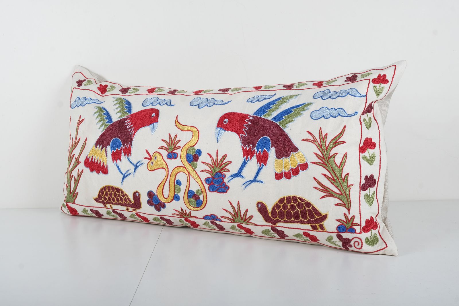 Tashkent Suzani Animal Bedding Pillow Case Made From A 19th Century Suzani   Lumbar Fish And Snake Cushion Cover photo for sale