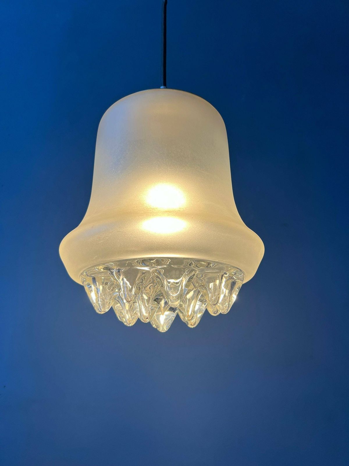 Mid Century Peill & Putzler Frosted Glass Pendant Lamp photo for sale