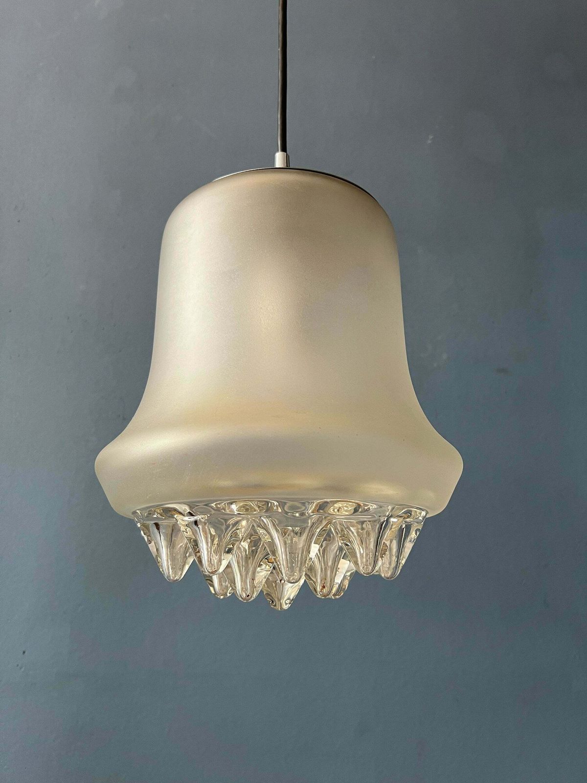 Mid Century Peill & Putzler Frosted Glass Pendant Lamp photo vinterior