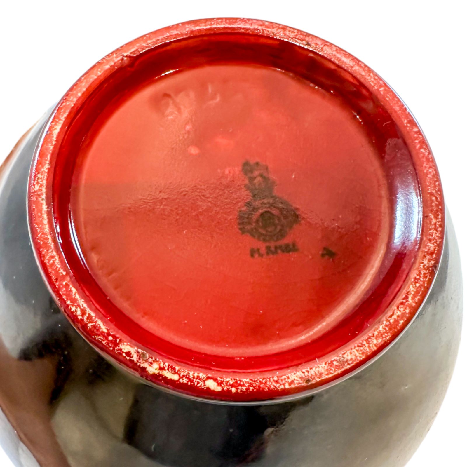 Art Deco Pair Red Flambe Folk Porcelain Urns Vases, Charles Noke, Royal Doulton photo vintage