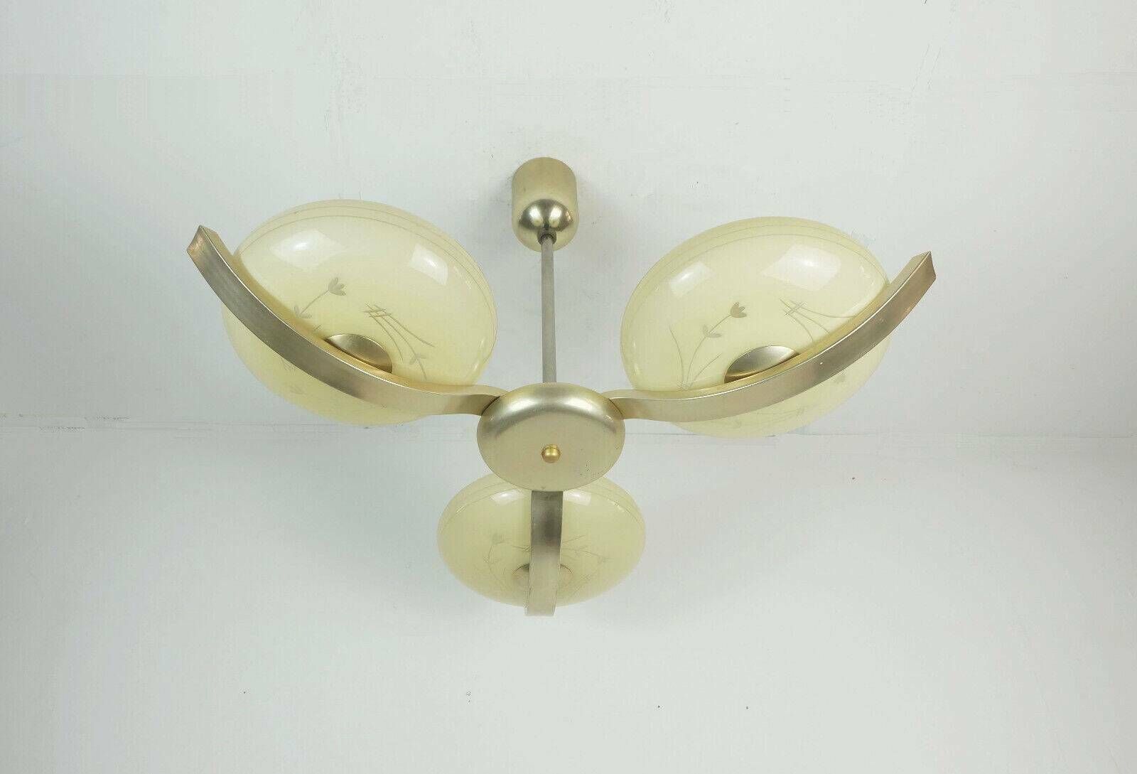 Art Deco Ceiling With 3 Glass Lampshades 1930s 40s Glass And Metal Avant Garde Design From The 30s photo 197.5925