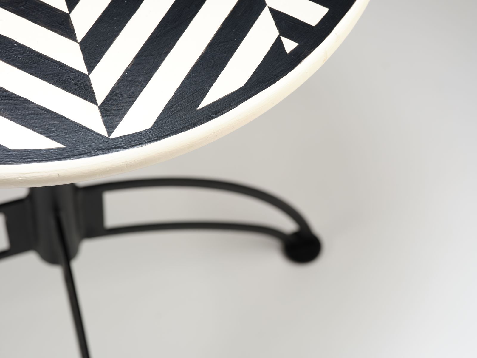photo furniture Delightful Hand Painted Geometric Bistro Tables, With Metal Base. England Circa 1980's