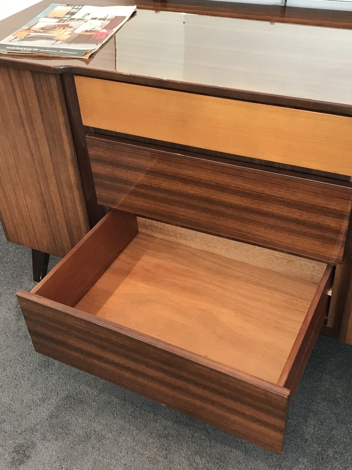 photo for sale Mid Century Set Of Meredew Bedroom Furniture From 1960’s.  Chest Of Drawers And Dressing Table