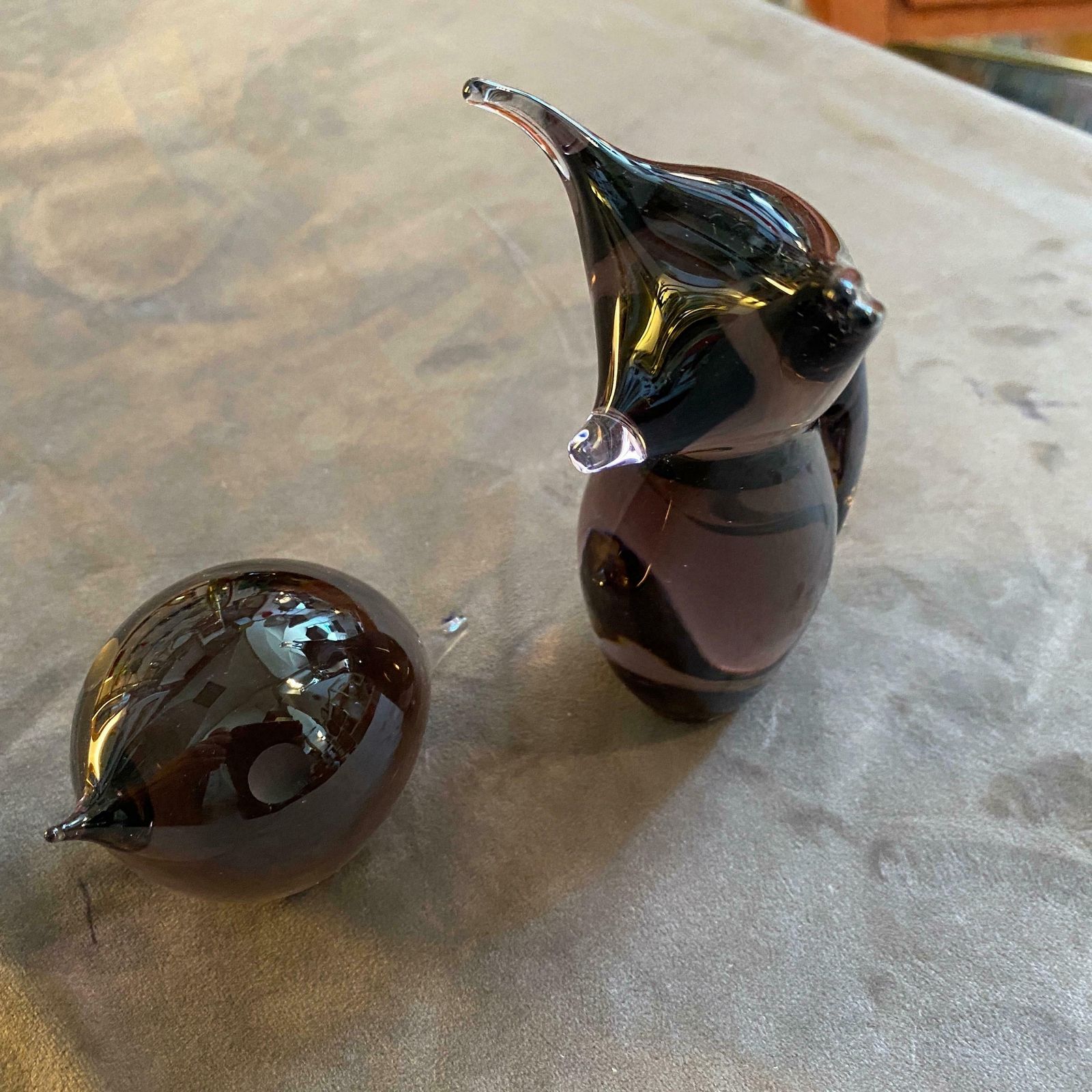 1980s Modernist Purple Zeleznybrod Glass Figure Of A Bird And A Fox By M. Janku photo vinterior