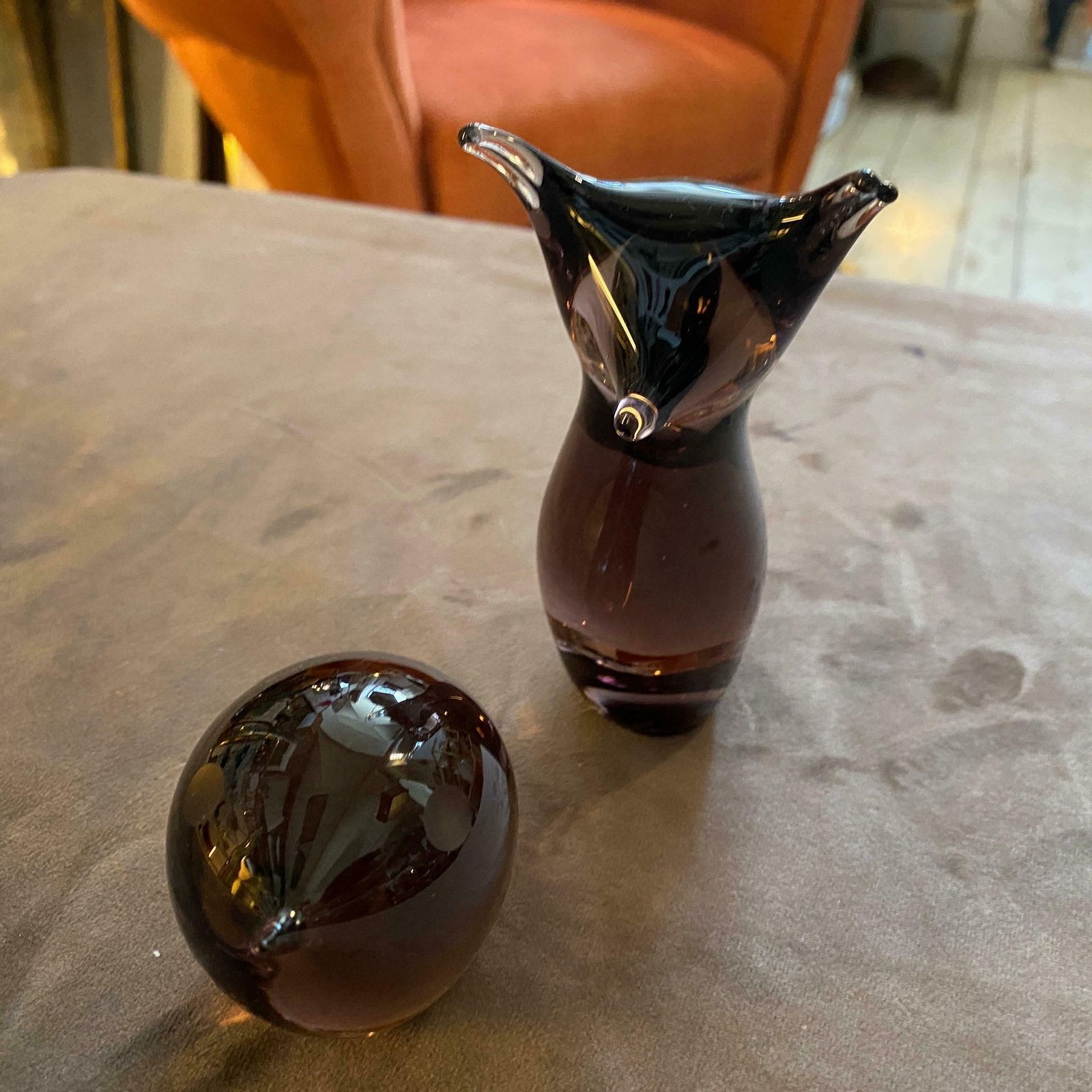 photo furniture 1980s Modernist Purple Zeleznybrod Glass Figure Of A Bird And A Fox By M. Janku
