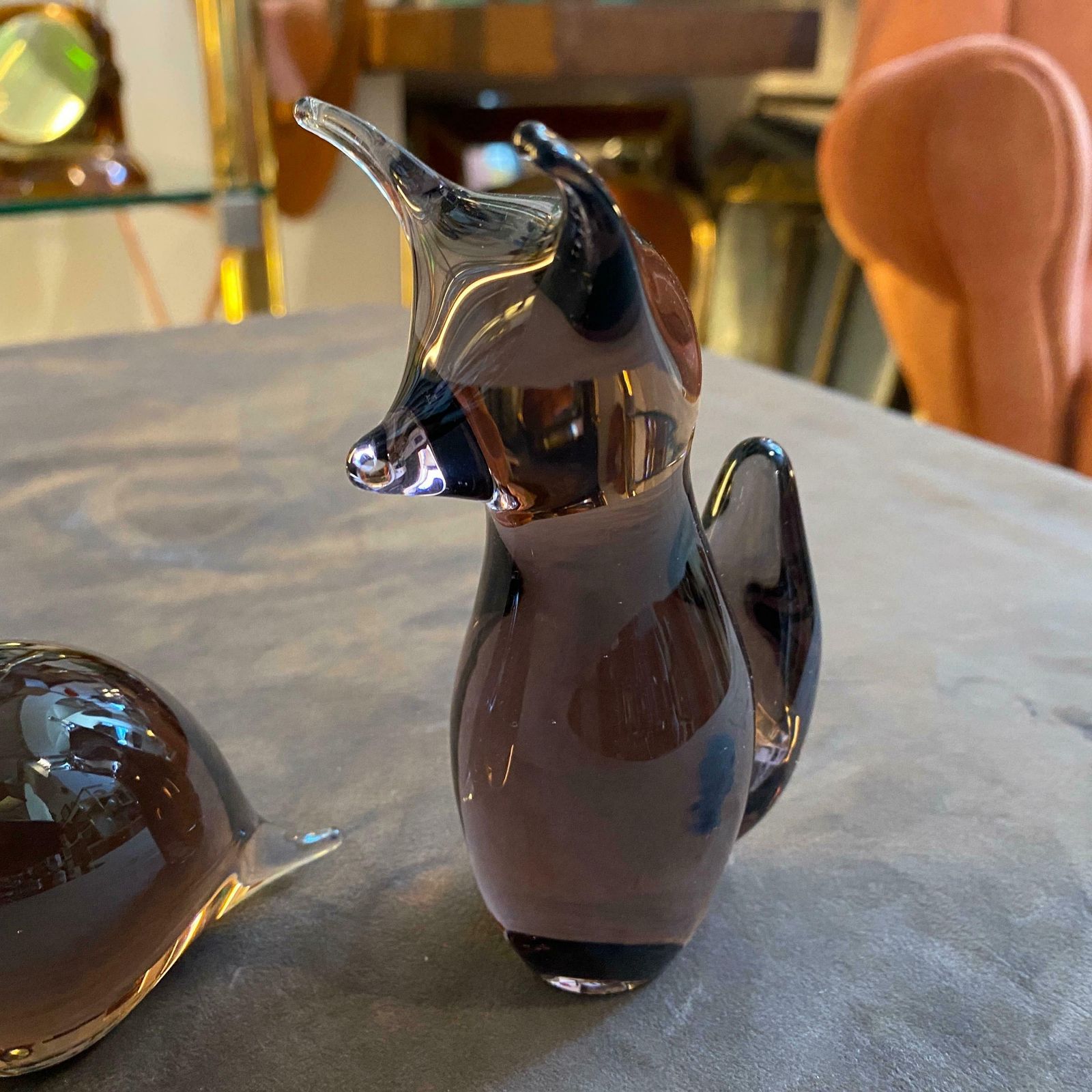 photo for sale 1980s Modernist Purple Zeleznybrod Glass Figure Of A Bird And A Fox By M. Janku