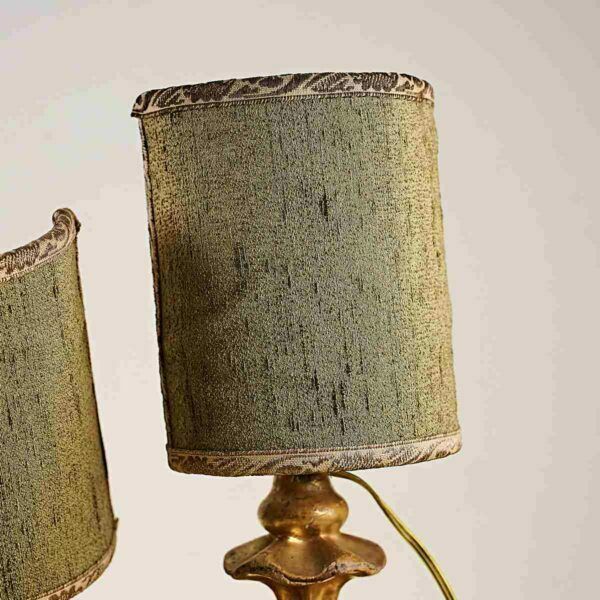 Pair Of Antique Golden Lamps, Wooden Palm Holder photo 292.0