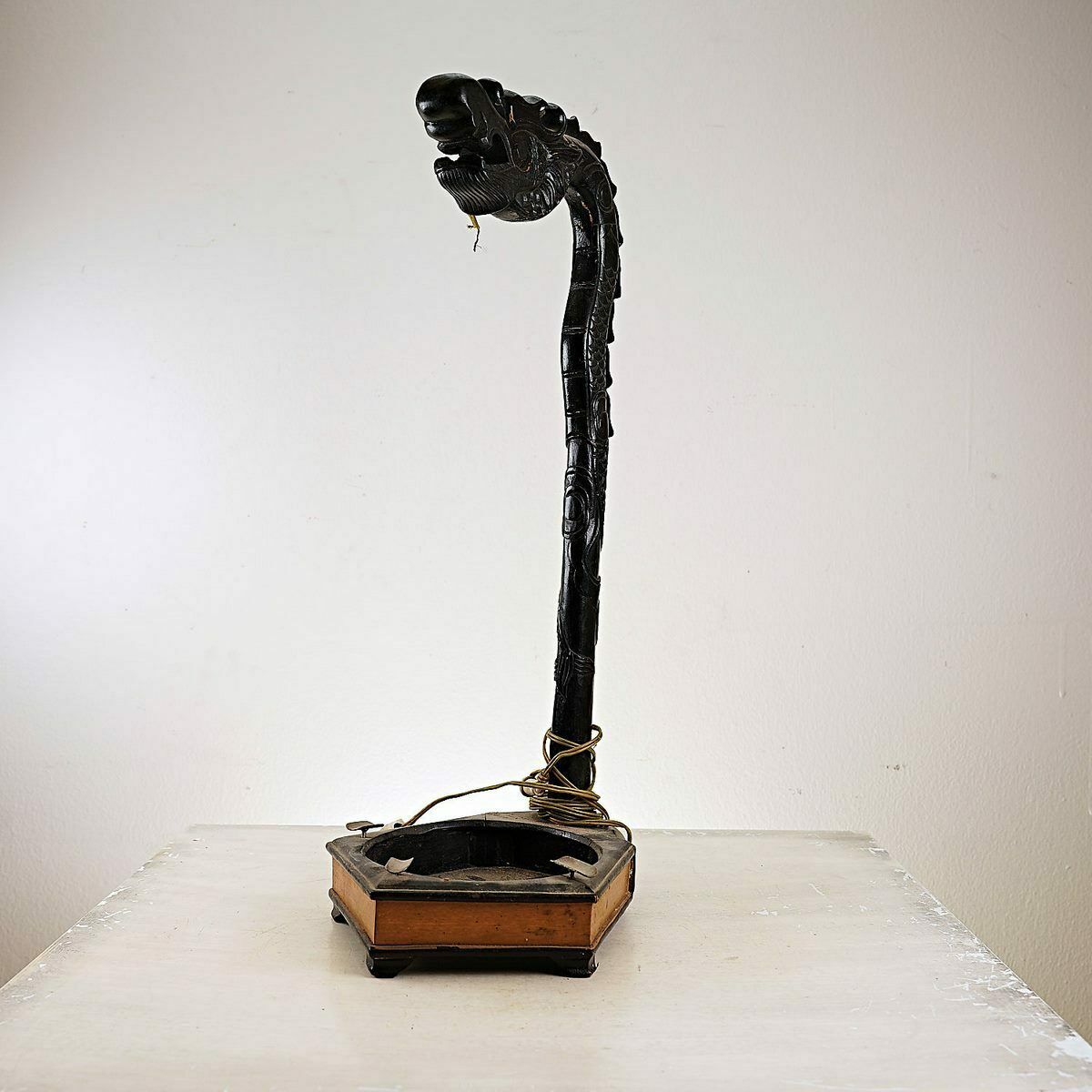 Chinese Antique Wooden Lamp Base With Ashtray
