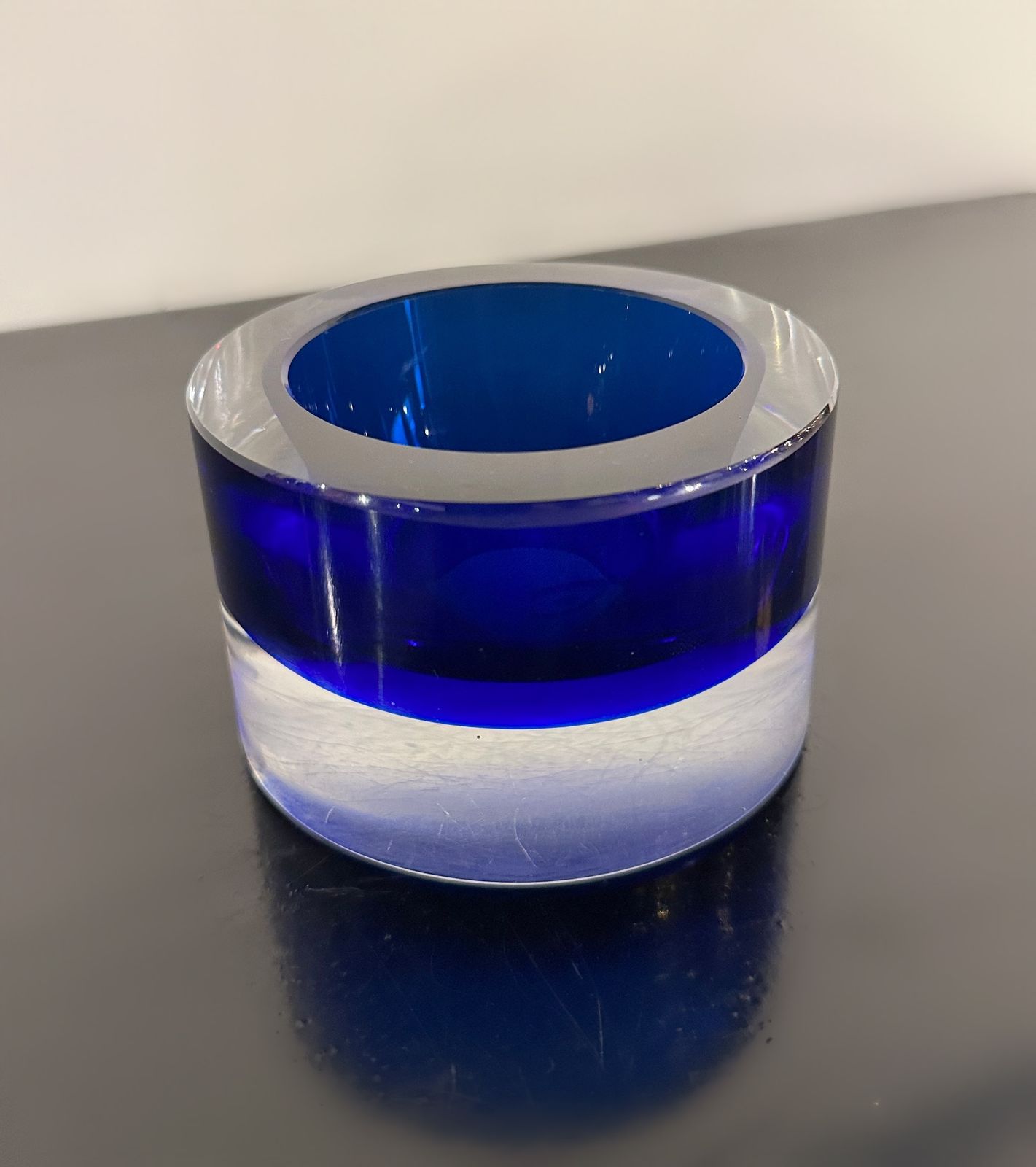 Mario Pinzoni For Seguso Vetri D'arte Venetian Glass Bowl, Blue And Lilac, 1965 photo vinterior