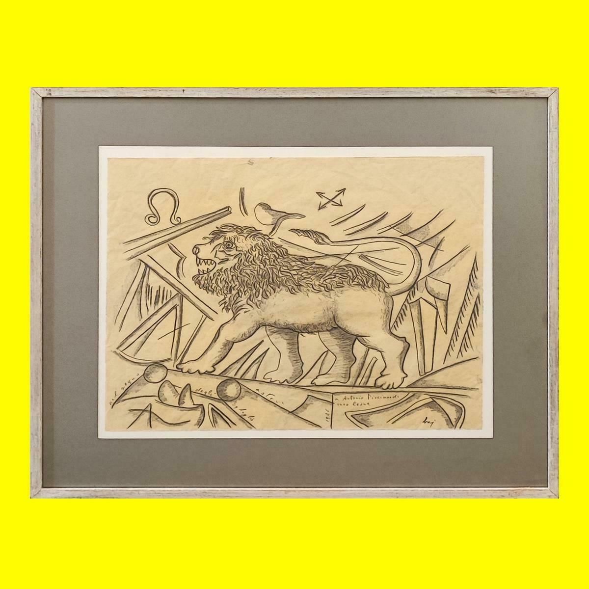 Work By Enrico Baj, Pencil Drawing On Cardboard, 1986