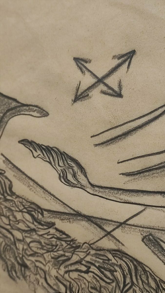 Work By Enrico Baj, Pencil Drawing On Cardboard, 1986 photo vintage