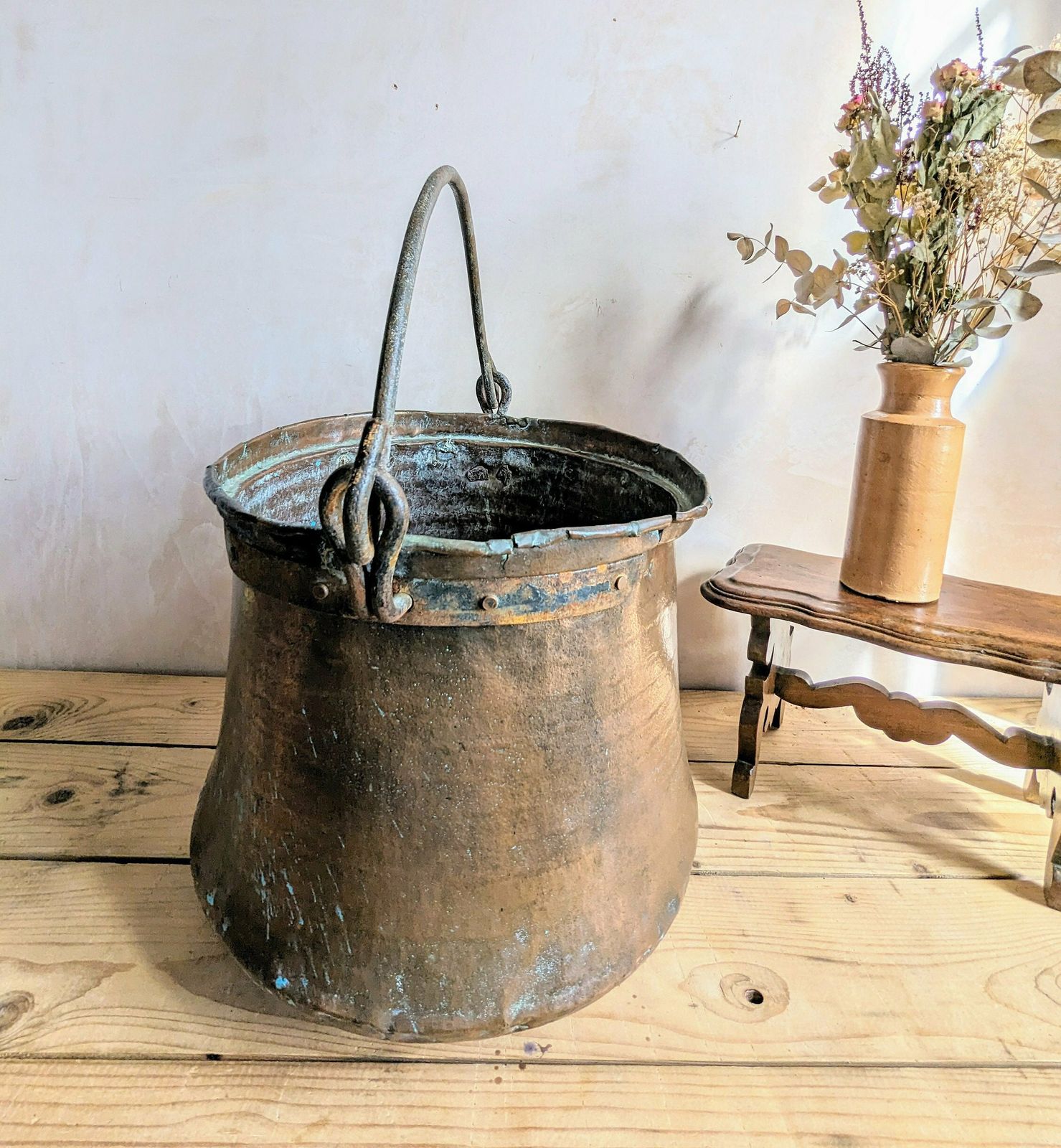 An Antique French Copper Milk Bucket Or Dairy Pail.