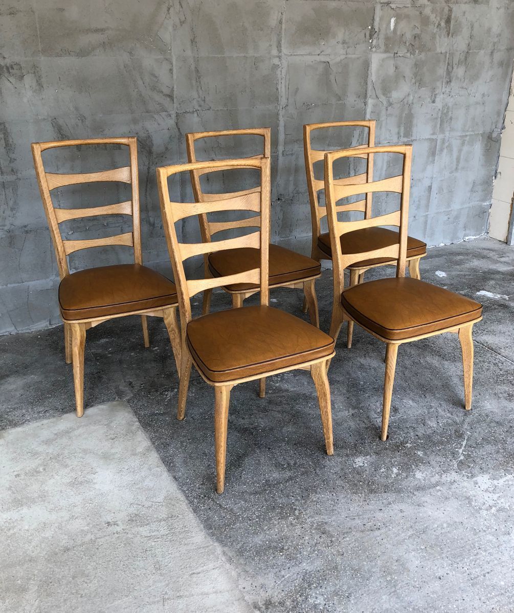 Art Deco French Oak Dining Chairs By Gaston Poisson, Set Of 5 photo 1120.0