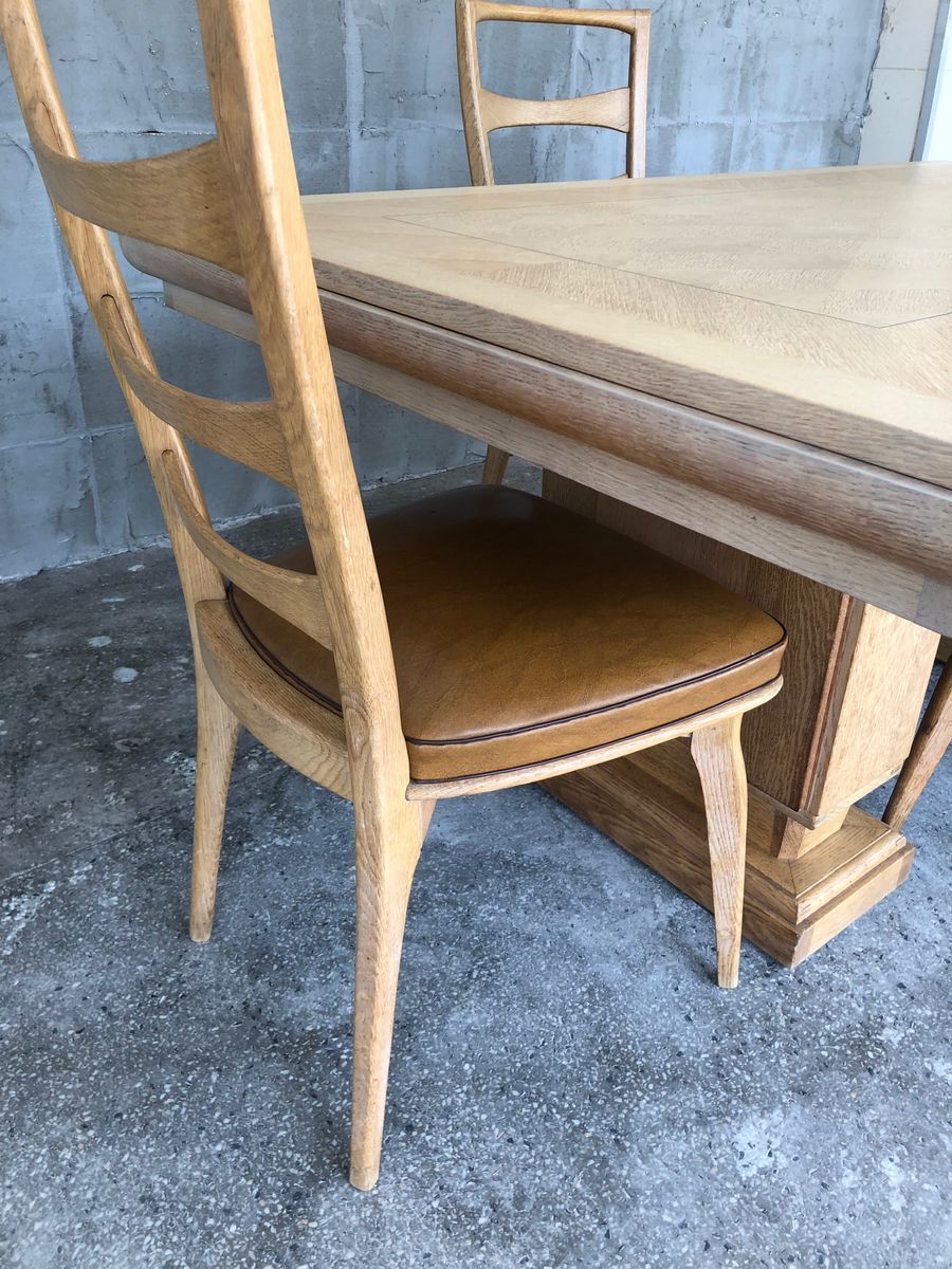 photo vinterior Art Deco French Oak Dining Chairs By Gaston Poisson, Set Of 5