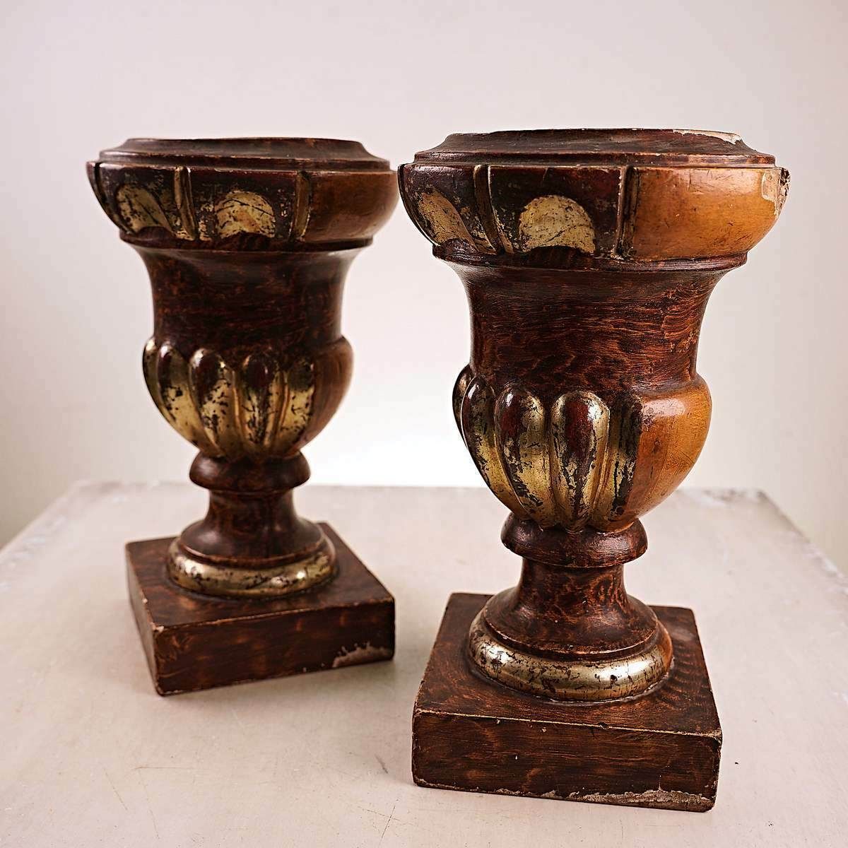 Pair Of Antique Wooden Candle Holders