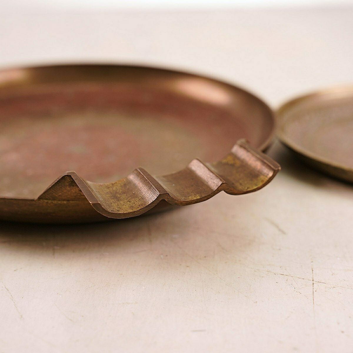 Pair Of Engraved Vintage Indian Metal Ashtrays photo 59.0