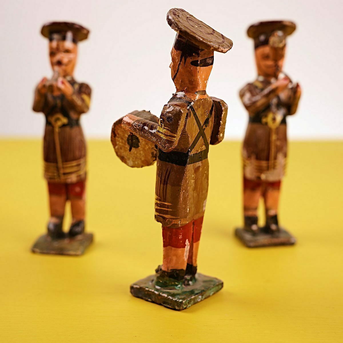 Ancient Indian Musicians In Wood And Papier Mâché, 3 Pieces photo Home Decor