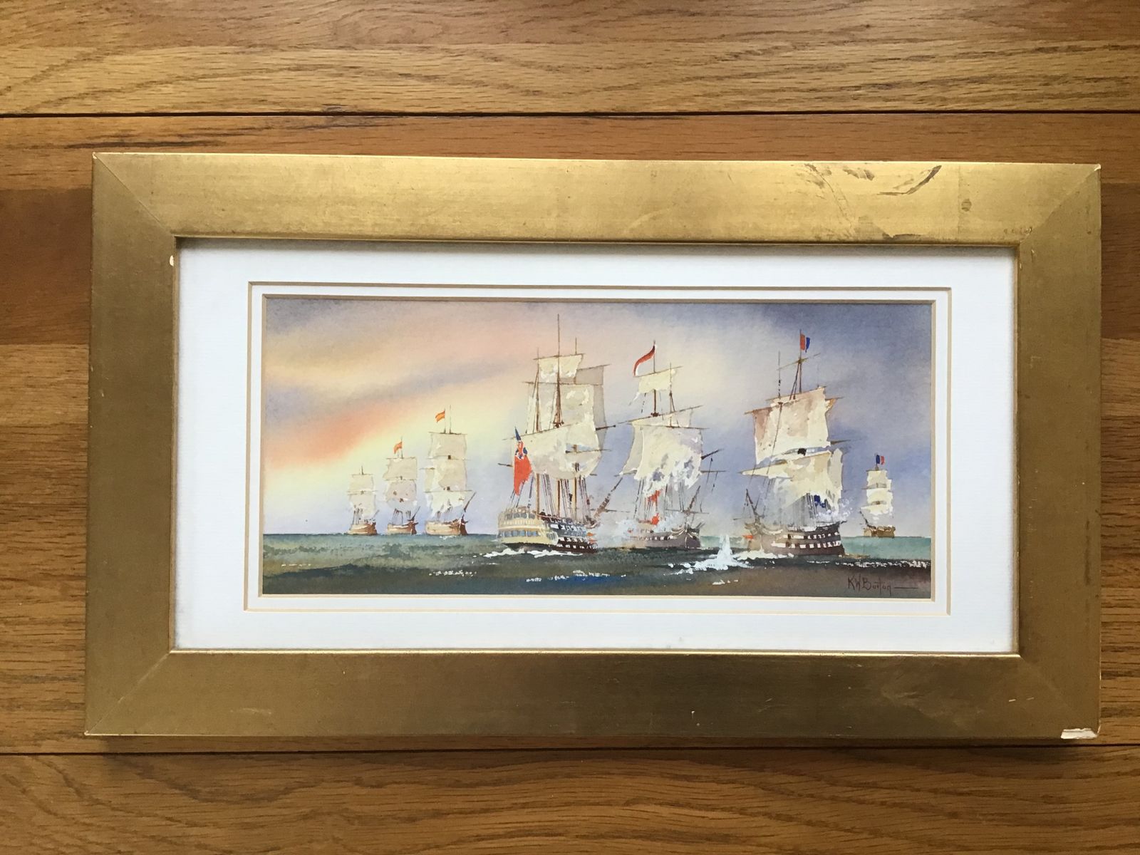 Battle Of Trafalgar Original Watercolour By K.W.Burton