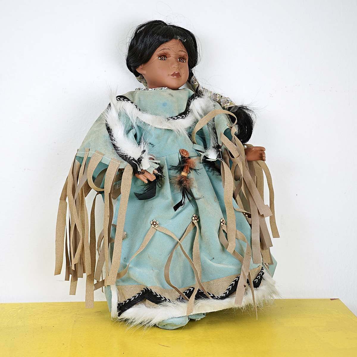 Vintage Doll With Ceramic Face, Hands And Feet, Indian Girl