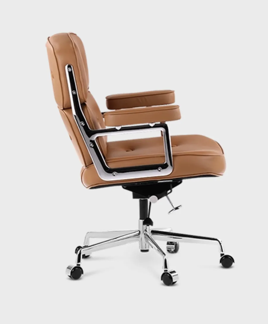 Mid Century Style Executive  Office Chair   Tan Brown Leather photo Furniture