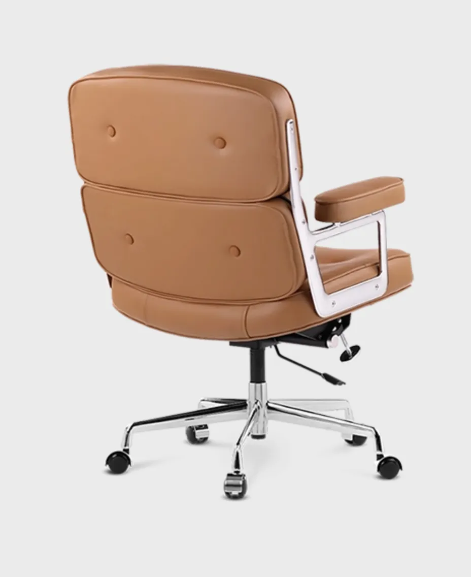 Mid Century Style Executive  Office Chair   Tan Brown Leather photo vinterior