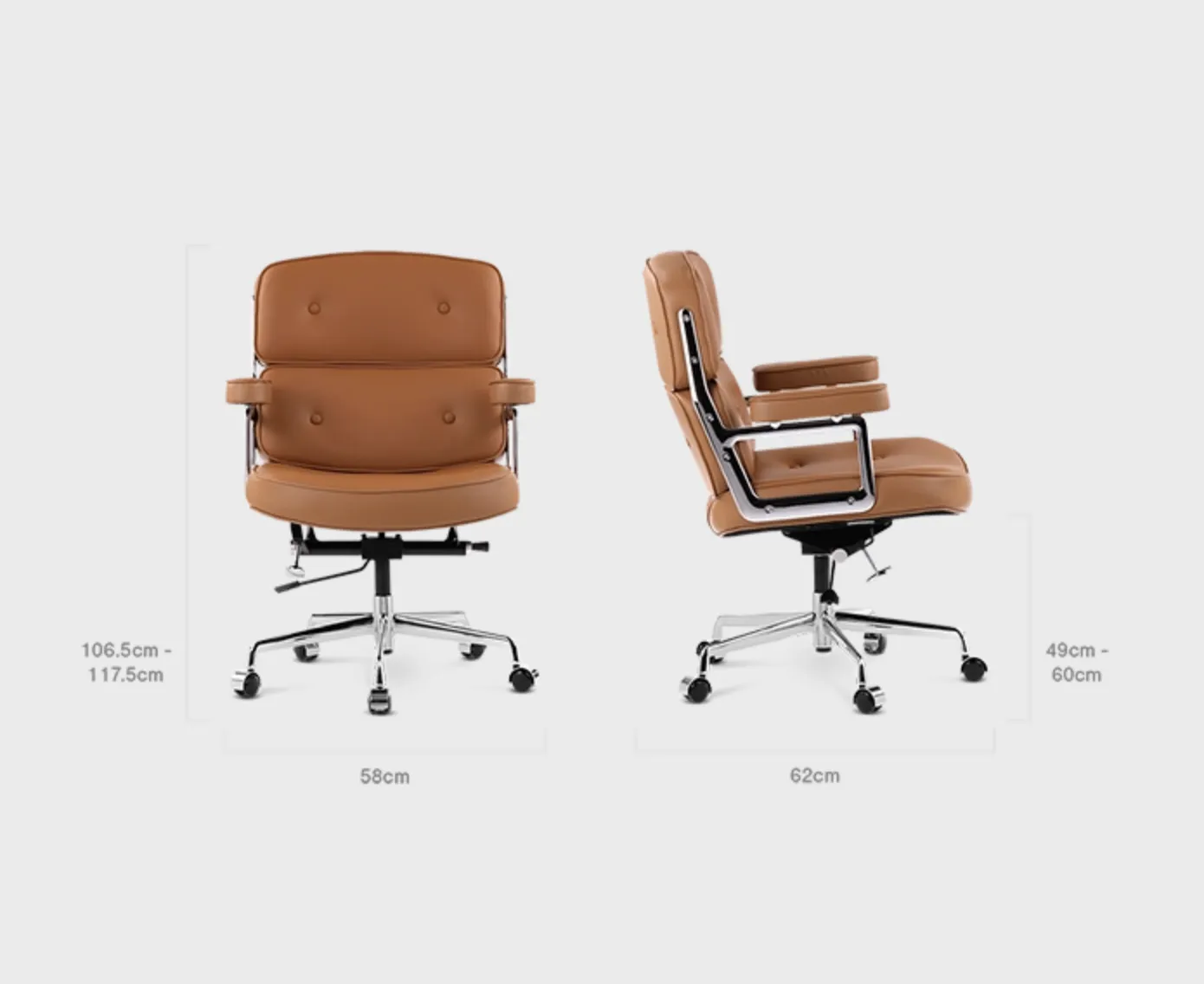 Mid Century Style Executive  Office Chair   Tan Brown Leather photo buy