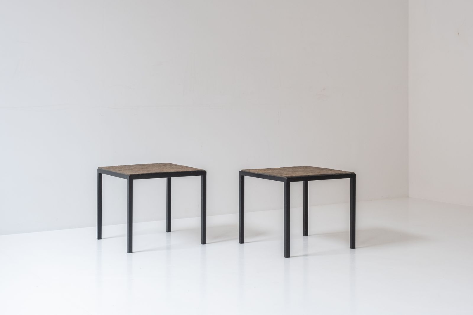 Set Of 2 Identical Square Slate Stone Coffee Table From The 1950’s.