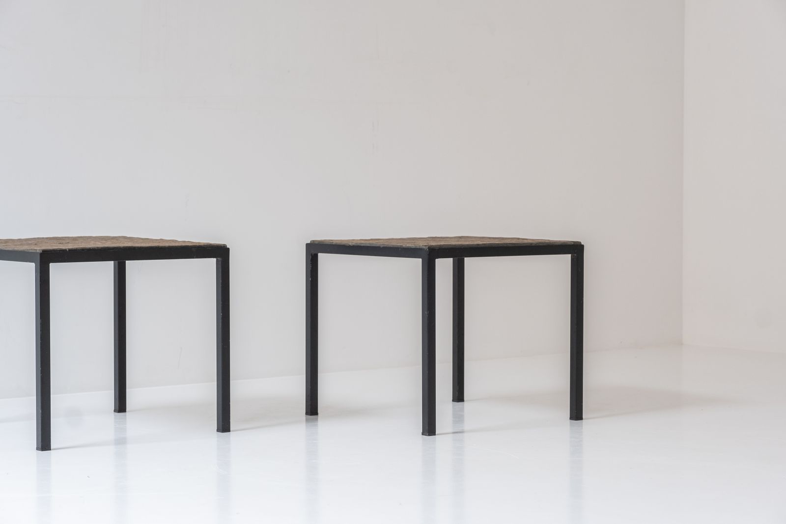Set Of 2 Identical Square Slate Stone Coffee Table From The 1950’s. photo vinterior